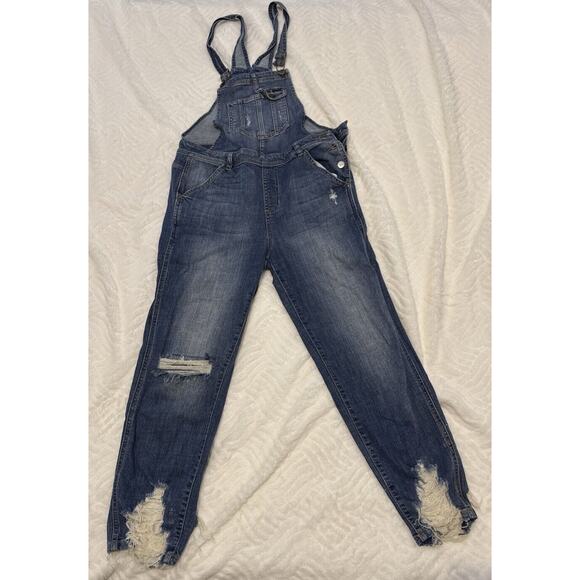 HARPER Overalls Womens MEDIUM Denim Bibs Stretch Distressed Medium Wash - Picture 2 of 16